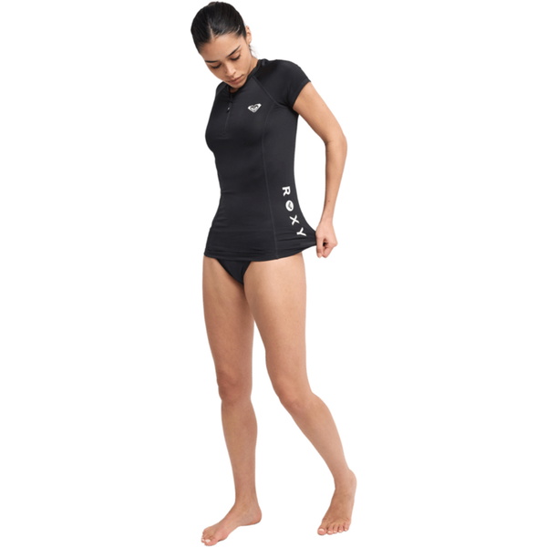 2026 Roxy Womens Essentials Lycra Cap Sleeve Half Zip Rash Vest ERJWR03952 - Anthracite